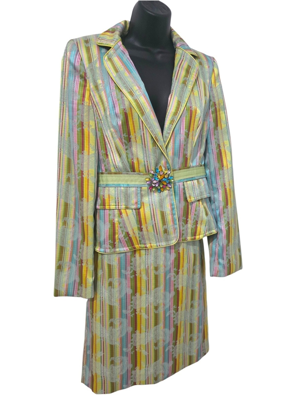 Cynthia Steffe Vintage Multicolor Striped Women’s Blazer and Skirt Set Small